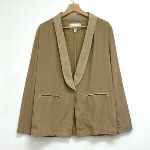 Brochu Walker Tencel-Linen Blend Lightweight Single Button Blazer Silk Trim Med